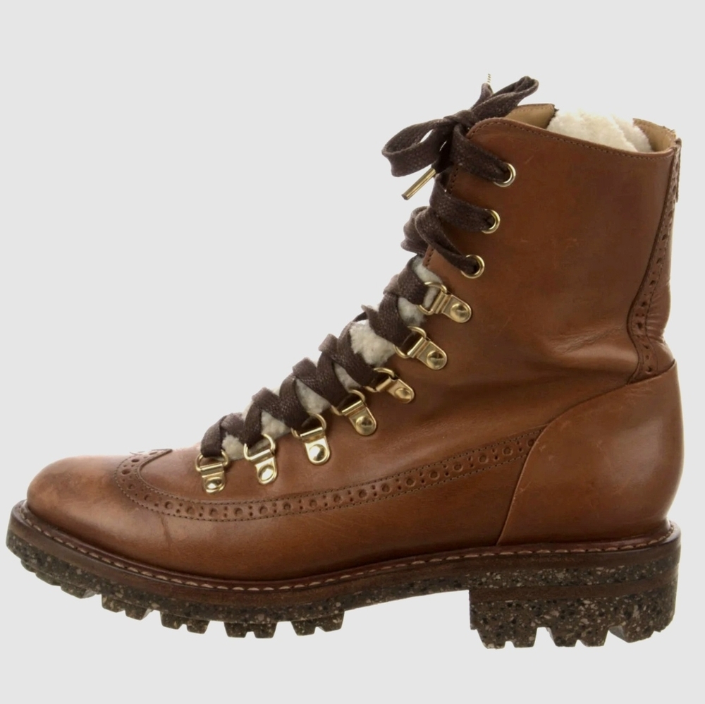 The Office of Angela Scott Mr Bernard Boots 38.5 Cognac Leather Combat Lace-Up